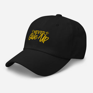 'Never Give Up' Gold Embroidered Dad Hat