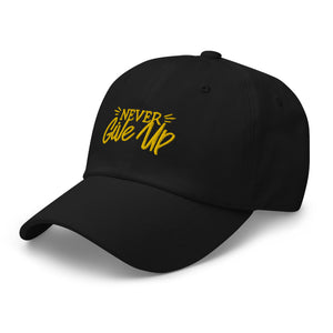 'Never Give Up' Gold Embroidered Dad Hat