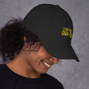 'Never Give Up' Gold Embroidered Dad Hat