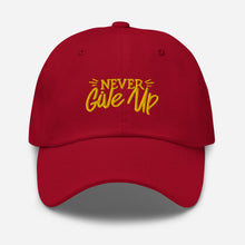 Load image into Gallery viewer, &#39;Never Give Up&#39; Gold Embroidered Dad Hat
