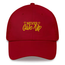 Load image into Gallery viewer, &#39;Never Give Up&#39; Gold Embroidered Dad Hat
