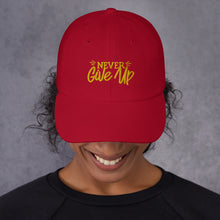 Load image into Gallery viewer, &#39;Never Give Up&#39; Gold Embroidered Dad Hat
