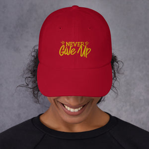 'Never Give Up' Gold Embroidered Dad Hat