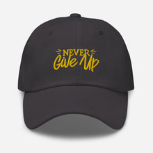 Load image into Gallery viewer, &#39;Never Give Up&#39; Gold Embroidered Dad Hat
