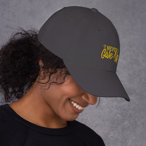 'Never Give Up' Gold Embroidered Dad Hat