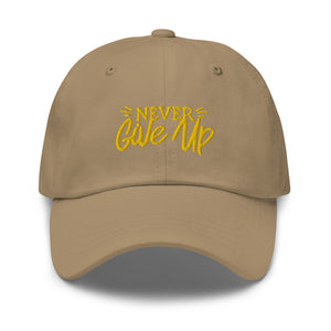 'Never Give Up' Gold Embroidered Dad Hat