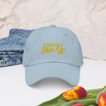 Load image into Gallery viewer, &#39;Never Give Up&#39; Gold Embroidered Dad Hat
