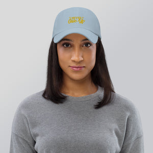 'Never Give Up' Gold Embroidered Dad Hat