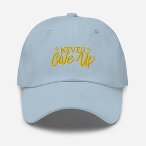 'Never Give Up' Gold Embroidered Dad Hat