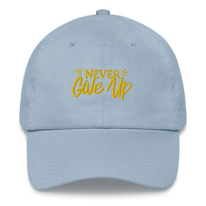 'Never Give Up' Gold Embroidered Dad Hat