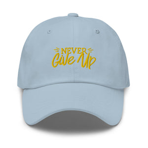 'Never Give Up' Gold Embroidered Dad Hat