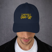 Load image into Gallery viewer, &#39;Never Give Up&#39; Gold Embroidered Dad Hat
