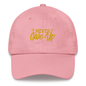 'Never Give Up' Gold Embroidered Dad Hat