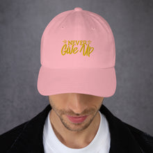 Load image into Gallery viewer, &#39;Never Give Up&#39; Gold Embroidered Dad Hat
