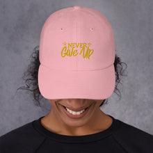 Load image into Gallery viewer, &#39;Never Give Up&#39; Gold Embroidered Dad Hat
