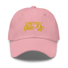 Load image into Gallery viewer, &#39;Never Give Up&#39; Gold Embroidered Dad Hat
