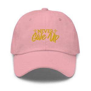 'Never Give Up' Gold Embroidered Dad Hat