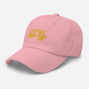 'Never Give Up' Gold Embroidered Dad Hat