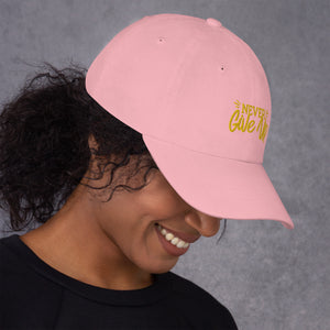 'Never Give Up' Gold Embroidered Dad Hat