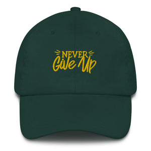 'Never Give Up' Gold Embroidered Dad Hat