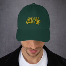 Load image into Gallery viewer, &#39;Never Give Up&#39; Gold Embroidered Dad Hat
