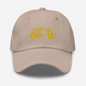 'Never Give Up' Gold Embroidered Dad Hat