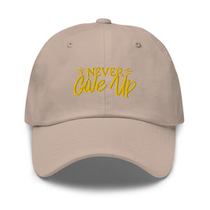 'Never Give Up' Gold Embroidered Dad Hat