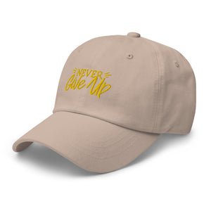 'Never Give Up' Gold Embroidered Dad Hat