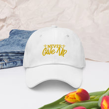 Load image into Gallery viewer, &#39;Never Give Up&#39; Gold Embroidered Dad Hat
