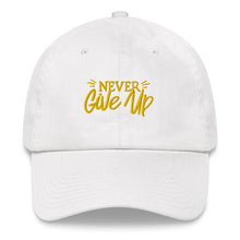 Load image into Gallery viewer, &#39;Never Give Up&#39; Gold Embroidered Dad Hat
