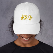 Load image into Gallery viewer, &#39;Never Give Up&#39; Gold Embroidered Dad Hat
