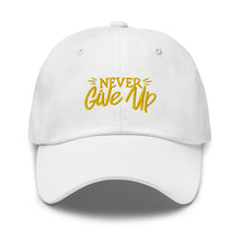 Load image into Gallery viewer, &#39;Never Give Up&#39; Gold Embroidered Dad Hat
