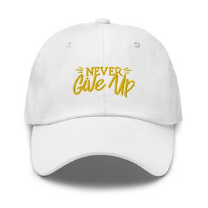 'Never Give Up' Gold Embroidered Dad Hat