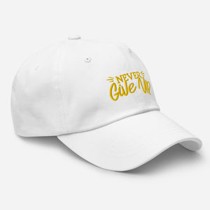 'Never Give Up' Gold Embroidered Dad Hat