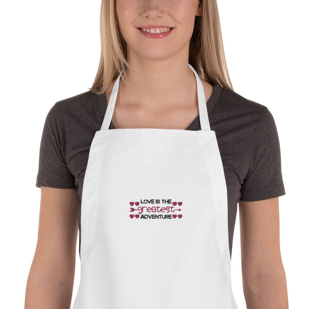 'Love Is The Greatest Adventure' Embroidered Apron