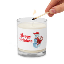 Load image into Gallery viewer, &#39;Happy Holidays Snowman With Candy Cane&#39; Glass Jar Soy Wax Candle
