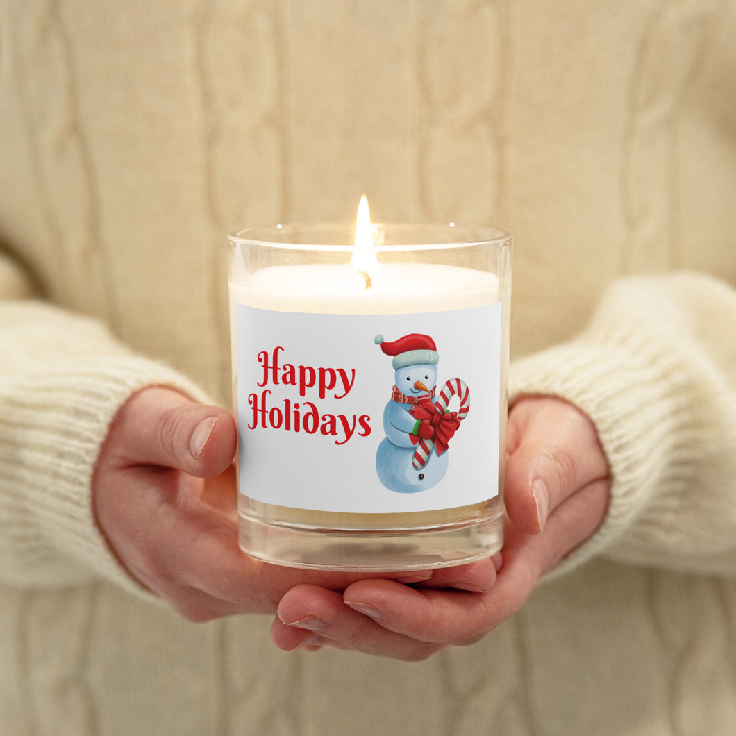 'Happy Holidays Snowman With Candy Cane' Glass Jar Soy Wax Candle