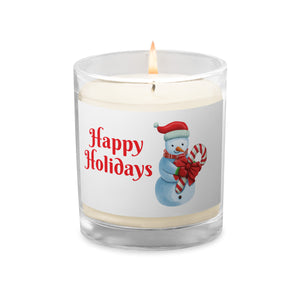 'Happy Holidays Snowman With Candy Cane' Glass Jar Soy Wax Candle