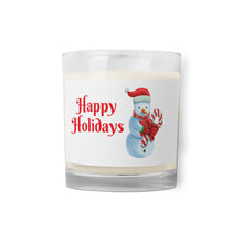 Load image into Gallery viewer, &#39;Happy Holidays Snowman With Candy Cane&#39; Glass Jar Soy Wax Candle
