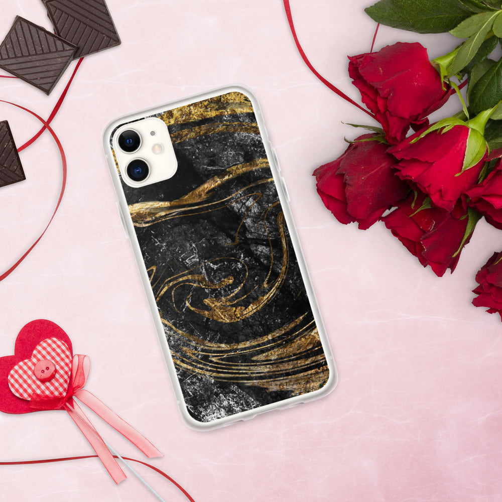 'Black & Gold Marble Print' iPhone Case