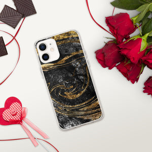 'Black & Gold Marble Print' iPhone Case