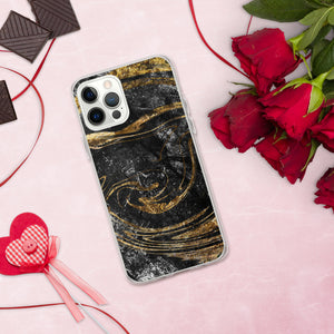 'Black & Gold Marble Print' iPhone Case