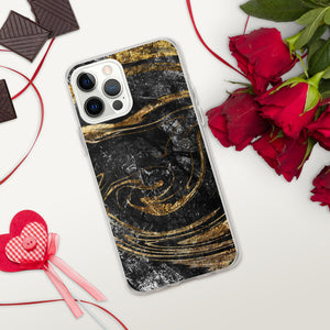 'Black & Gold Marble Print' iPhone Case