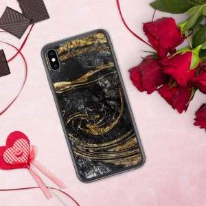 'Black & Gold Marble Print' iPhone Case