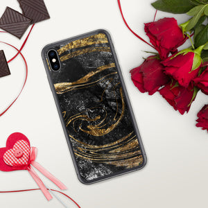 'Black & Gold Marble Print' iPhone Case