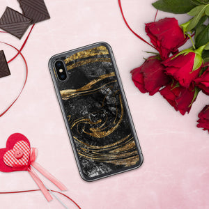 'Black & Gold Marble Print' iPhone Case