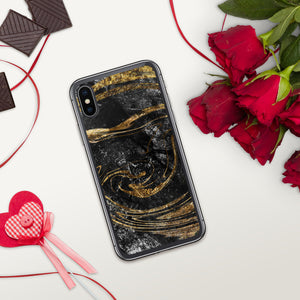 'Black & Gold Marble Print' iPhone Case