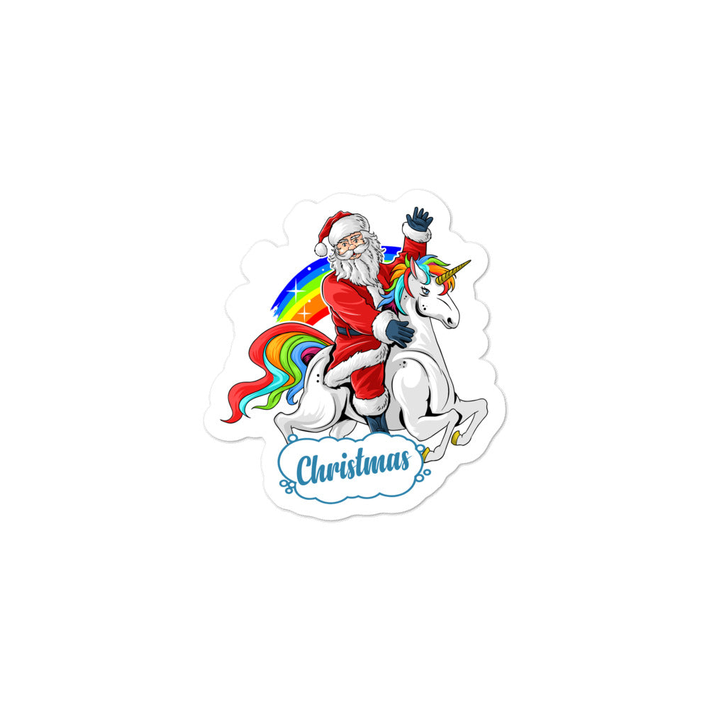 'Rainbow Unicorn Santa' Bubble-free stickers