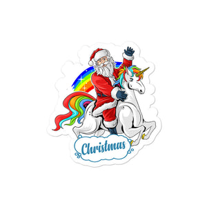 'Rainbow Unicorn Santa' Bubble-free stickers