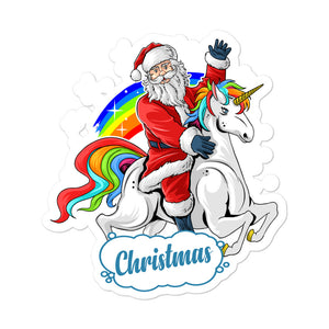 'Rainbow Unicorn Santa' Bubble-free stickers